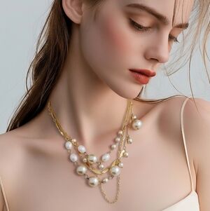 Vintage leucite and pearl necklace asymmetric